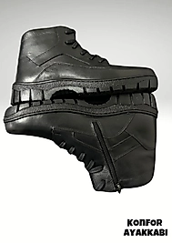Konfor Ayakkabı Yalın Üniforma%100 Deri Premium Fermuarlı Uzun Özel Güvenlik Bot