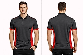 Füme Kırmızı Çizgili Polo Yaka Tişört