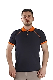Siyah Turuncu Çizgili Polo Yaka Tişört