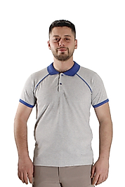 Gri Mavi Çizgili Polo Yaka Tişört