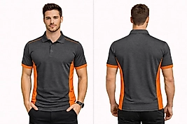 Füme Turuncu Çizgili Polo Yaka Tişört