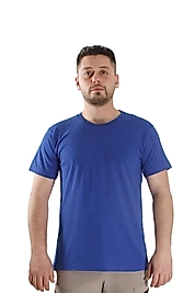 Saks Mavi Sıfır Yaka Tişört