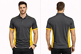 Füme Sarı Çizgili Polo Yaka Tişört