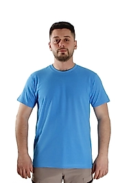 Mavi Sıfır Yaka Tişört