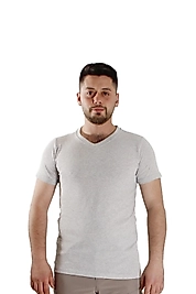 Gri V Yaka Tişört