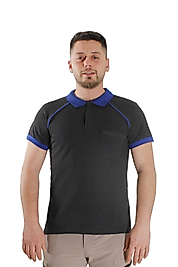 Füme Mavi Çizgili Polo Yaka Tişört