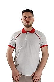 Gri Kırmızı Çizgili Polo Yaka Tişört